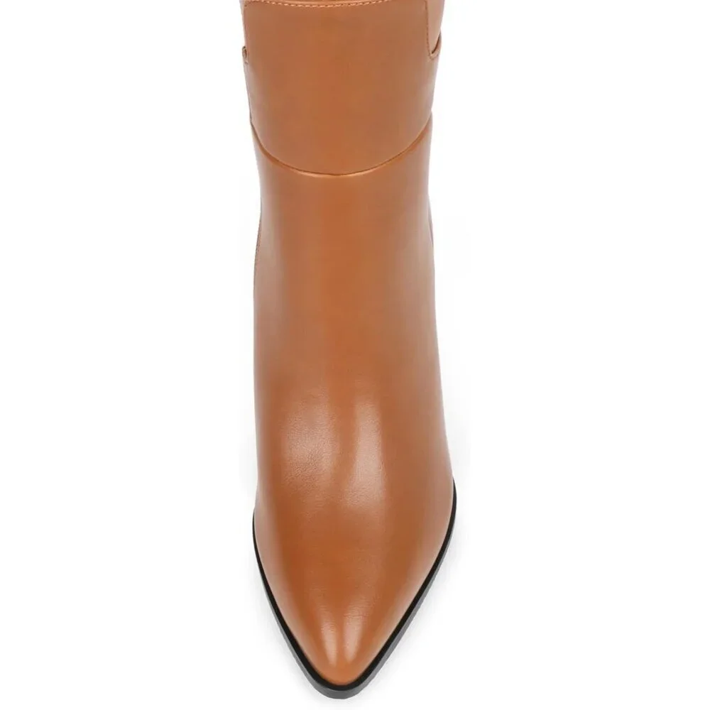 Women's Brown Stiletto Knee High Closed Toe Long Boots Side Zipper Dress Boots